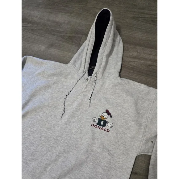 Vintage Disney Store Donald Duck Gray Quarter Button Hoodie Large/XL - Picture 4 of 13